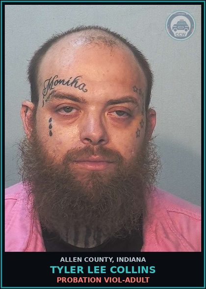 CCW arrest card for Tyler Lee Collins in Allen County: PROBATION VIOL-ADULT