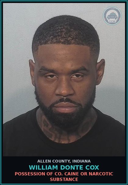CCW arrest card for William Donte Cox in Allen County: HOLD FOR OTHER JURISDICTION