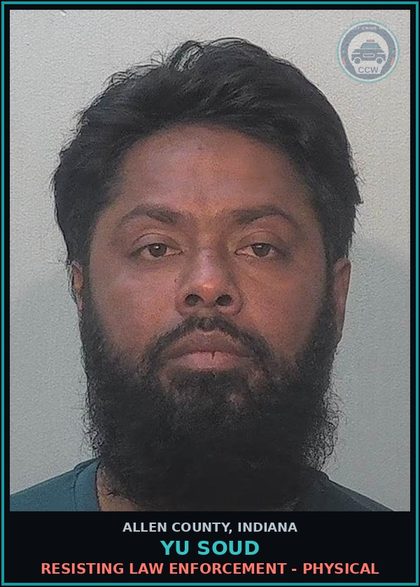 CCW arrest card for Yu Soud in Allen County: RESISTING LAW ENFORCEMENT - PHYSICAL