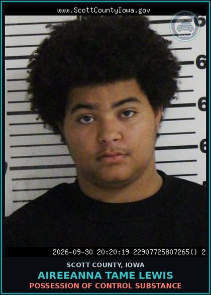 CCW arrest card for Aireeanna Tame Lewis in Scott County: POSSESSION OF CONTROL SUBSTANCE