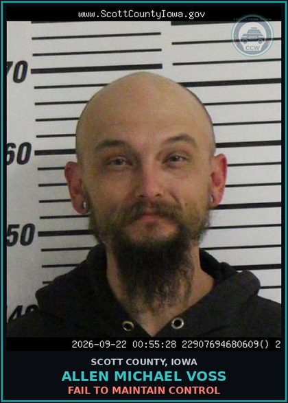 CCW arrest card for Allen Michael Voss in Scott County: FAIL TO MAINTAIN CONTROL