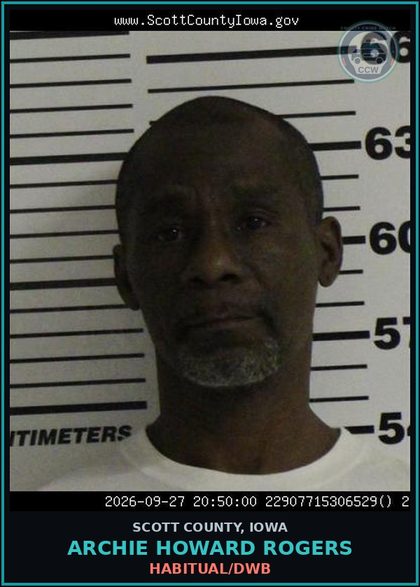 CCW arrest card for Archie Howard Rogers in Scott County: HABITUAL/DWB