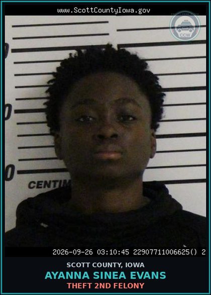 CCW arrest card for Ayanna Sinea Evans in Scott County: ATTEMPTED BURG 3RD MISDEMEANOR