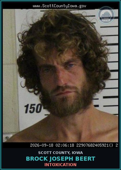 CCW arrest card for Brock Joseph Beert in Scott County: INTOXICATION
