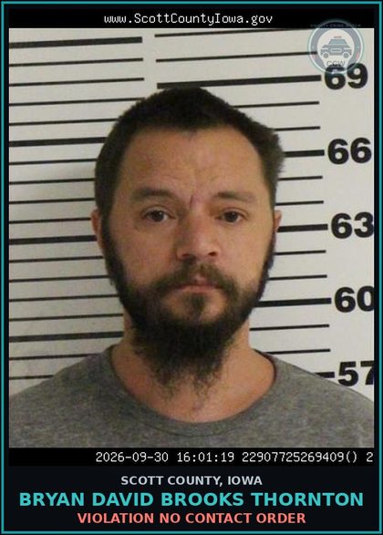 CCW arrest card for Bryan David Brooks Thornton in Scott County: VIOLATION NO CONTACT ORDER