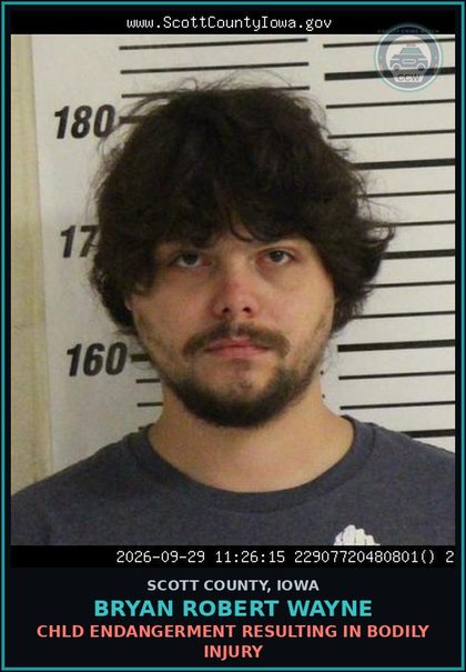 CCW arrest card for Bryan Robert Wayne in Scott County: chld ENDANGERMENT RESULTING IN BODILY INJURY
