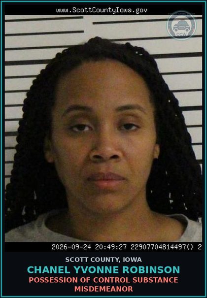 CCW arrest card for Chanel Yvonne Robinson in Scott County: POSSESSION OF CONTROL SUBSTANCE MISDEMEANOR