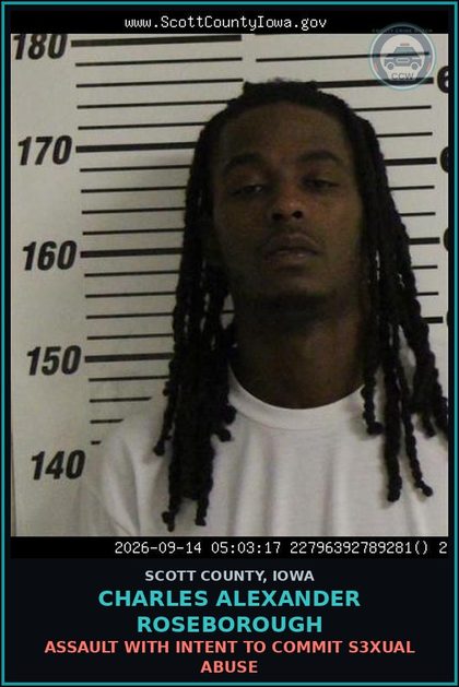 CCW arrest card for Charles Alexander Roseborough in Scott County: ASSAULT WITH INTENT TO COMMIT s3xual ABUSE