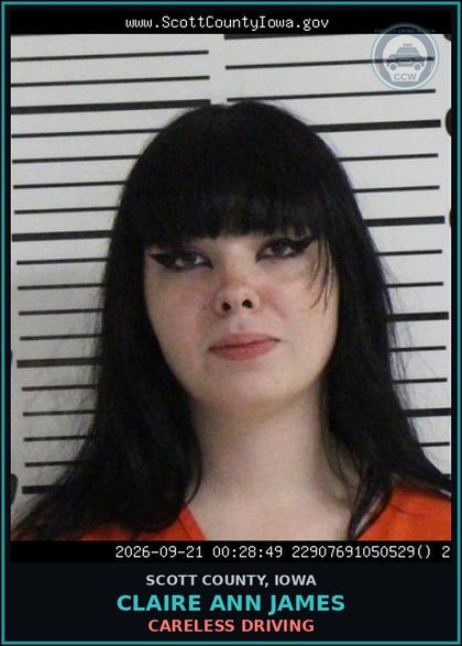 CCW arrest card for Claire Ann James in Scott County: CARELESS DRIVING