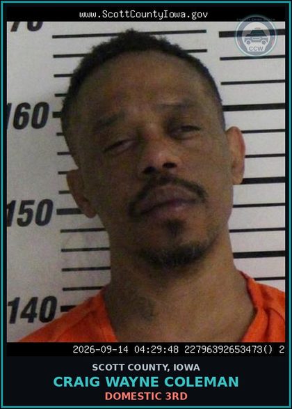 CCW arrest card for Craig Wayne Coleman in Scott County: DOMESTIC 3RD