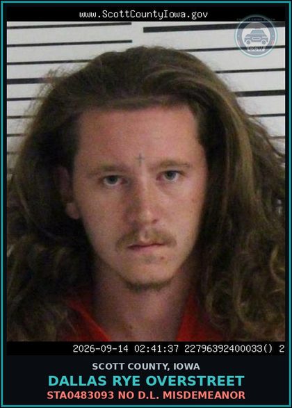 CCW arrest card for Dallas Rye Overstreet in Scott County: STA0483095 FAIL TO MAINTAIN CONTROL