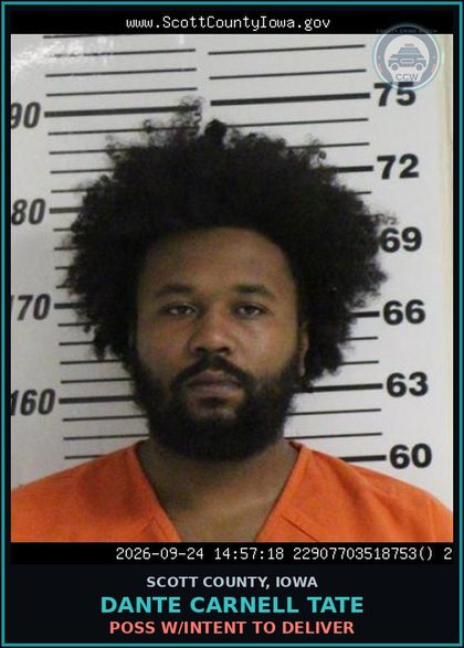 CCW arrest card for Dante Carnell Tate in Scott County: DRUG TAX STAMP
