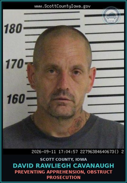 CCW arrest card for David Rawliegh Cavanaugh in Scott County: DRUG PARAPHERNALIA