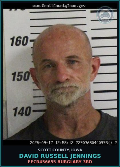 CCW arrest card for David Russell Jennings in Scott County: FECR452773 THEFT 2ND