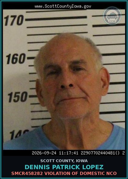 CCW arrest card for Dennis Patrick Lopez in Scott County: SMCR458282 VIOLATION OF DOMESTIC NCO