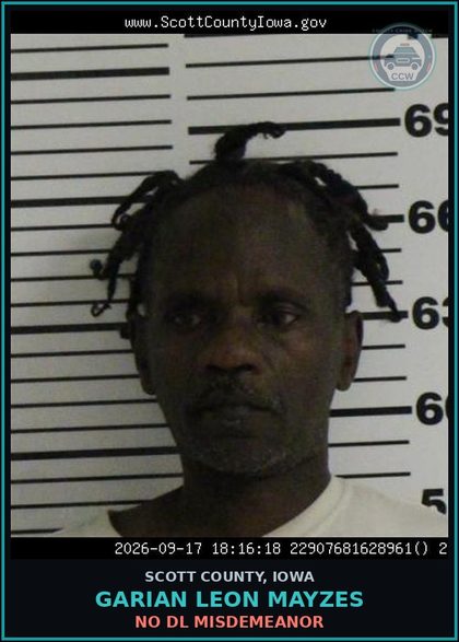 CCW arrest card for Garian Leon Mayzes in Scott County: NO DL MISDEMEANOR