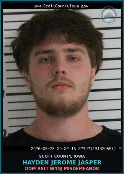 CCW arrest card for Hayden Jerome Jasper in Scott County: DOM ASLT W/INJ MISDEMEANOR