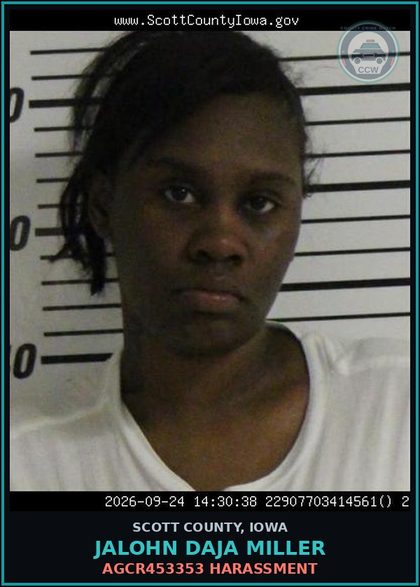 CCW arrest card for Jalohn Daja Miller in Scott County: AGCR453353 HARASSMENT