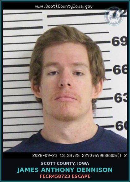 CCW arrest card for James Anthony Dennison in Scott County: FECR458723 ESCAPE