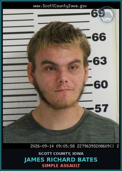 CCW arrest card for James Richard Bates in Scott County: SIMPLE ASSAULT