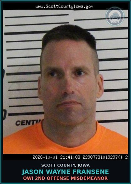 CCW arrest card for Jason Wayne Fransene in Scott County: OWI 2ND OFFENSE MISDEMEANOR