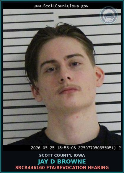 CCW arrest card for Jay D Browne in Scott County: SRCR446160 FTA/REVOCATION HEARING