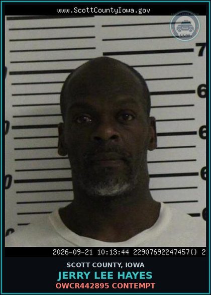 CCW arrest card for Jerry Lee Hayes in Scott County: OWCR442895 CONTEMPT