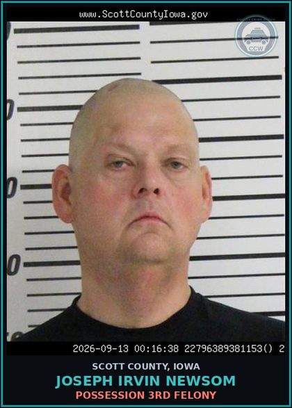 CCW arrest card for Joseph Irvin Newsom in Scott County: POSSESSION 3RD FELONY