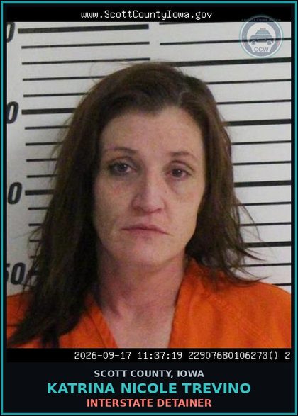 CCW arrest card for Katrina Nicole Trevino in Scott County: INTERSTATE DETAINER