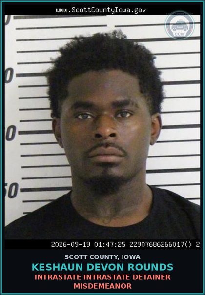CCW arrest card for Keshaun Devon Rounds in Scott County: INTRASTATE INTRASTATE DETAINER MISDEMEANOR