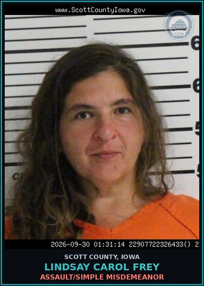 CCW arrest card for Lindsay Carol Frey in Scott County: ASSAULT/SIMPLE MISDEMEANOR