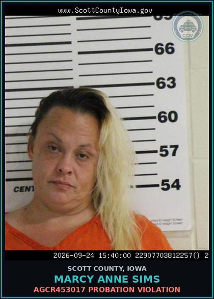 CCW arrest card for Marcy Anne Sims in Scott County: AGCR453017 PROBATION VIOLATION