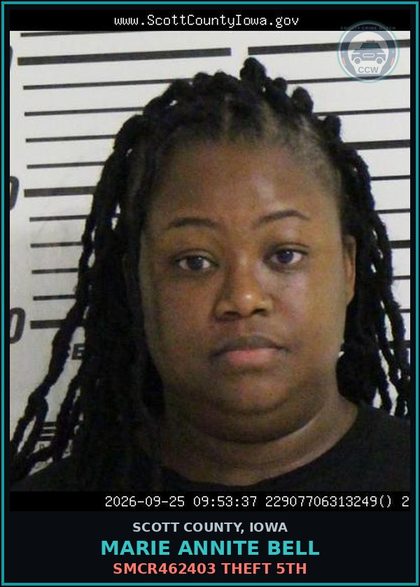 CCW arrest card for Marie Annite Bell in Scott County: SMCR462403 THEFT 5TH