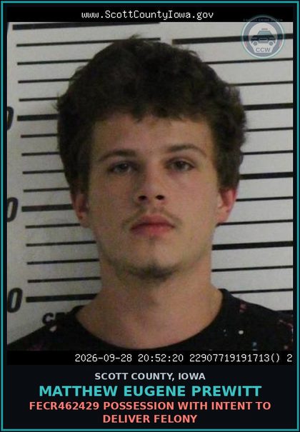 CCW arrest card for Matthew Eugene Prewitt in Scott County: FECR462429 DRUG TAX STAMP FELONY