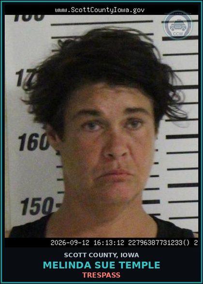 CCW arrest card for Melinda Sue Temple in Scott County: TRESPASS