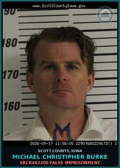 CCW arrest card for Michael Christipher Burke in Scott County: SRCR462200 FALSE IMPRISONMENT
