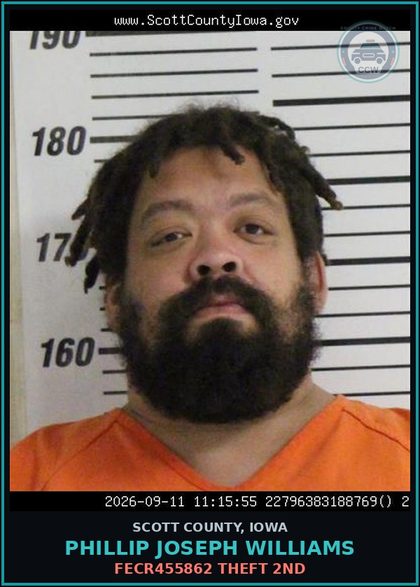 CCW arrest card for Phillip Joseph Williams in Scott County: IOWA DOC INMATE