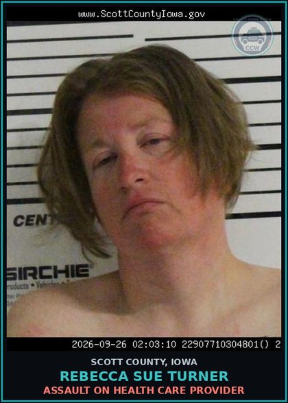CCW arrest card for Rebecca Sue Turner in Scott County: ASSAULT ON HEALTH CARE PROVIDER