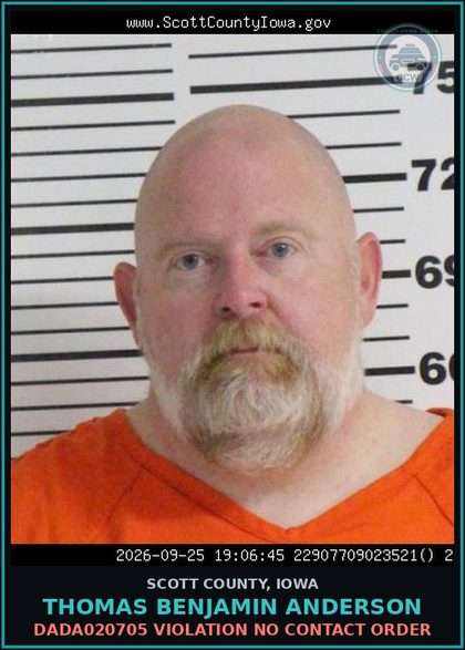 CCW arrest card for Thomas Benjamin Anderson in Scott County: DADA020705 VIOLATION NO CONTACT ORDER