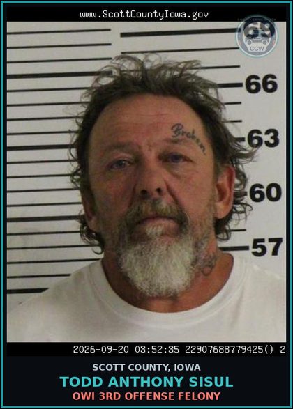 CCW arrest card for Todd Anthony Sisul in Scott County: HARASSMENT FIRST DEGREE MISDEMEANOR