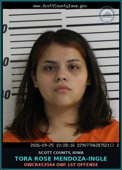 CCW arrest card for Tora Rose Mendoza-Ingle in Scott County: OWCR453544 OWI 1ST OFFENSE