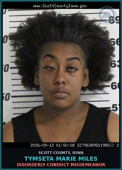 CCW arrest card for Tymseta Marie Miles in Scott County: CRIMINAL MISCHIEF 4TH DEGREE MISDEMEANOR