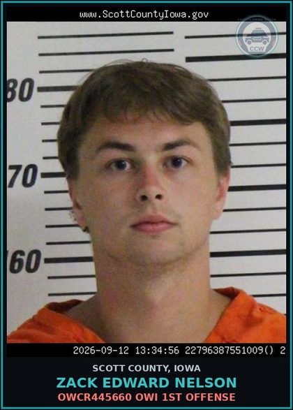 CCW arrest card for Zack Edward Nelson in Scott County: OWCR445660 OWI 1ST OFFENSE