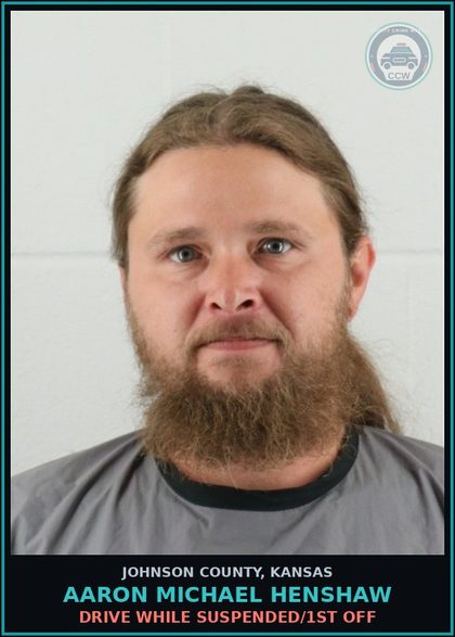 CCW arrest card for AARON MICHAEL HENSHAW in Johnson County: DRIVE WHILE SUSPENDED/1ST OFF