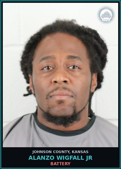 CCW arrest card for ALANZO WIGFALL JR in Johnson County: BATTERY