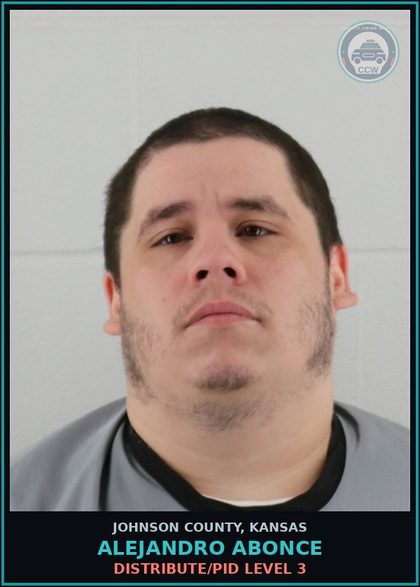 CCW arrest card for ALEJANDRO ABONCE in Johnson County: DISTRIBUTE/PID LEVEL 3