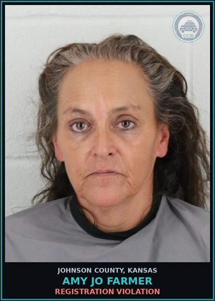 CCW arrest card for AMY JO FARMER in Johnson County: REGISTRATION VIOLATION