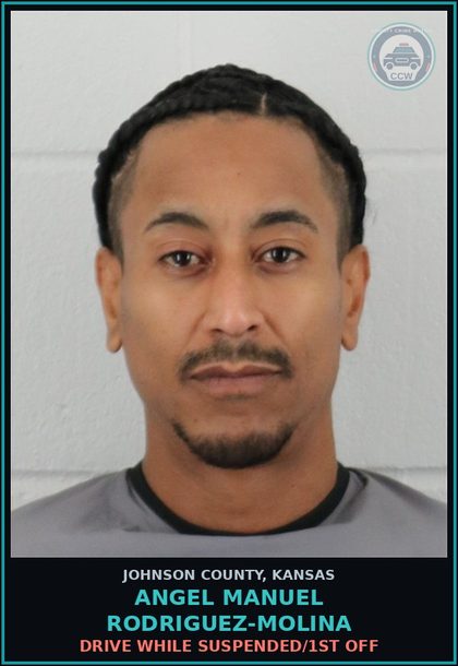 CCW arrest card for ANGEL MANUEL RODRIGUEZ-MOLINA in Johnson County: DRIVE WHILE SUSPENDED/1ST OFF