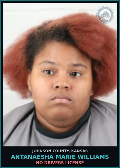 CCW arrest card for ANTANAESHA MARIE WILLIAMS in Johnson County: NO DRIVERS LICENSE