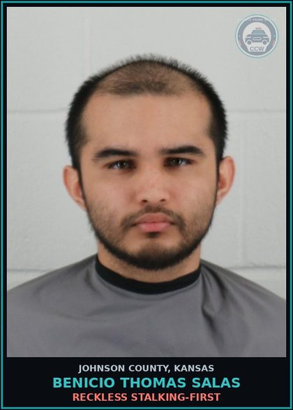 CCW arrest card for BENICIO THOMAS SALAS in Johnson County: RECKLESS STALKING-FIRST